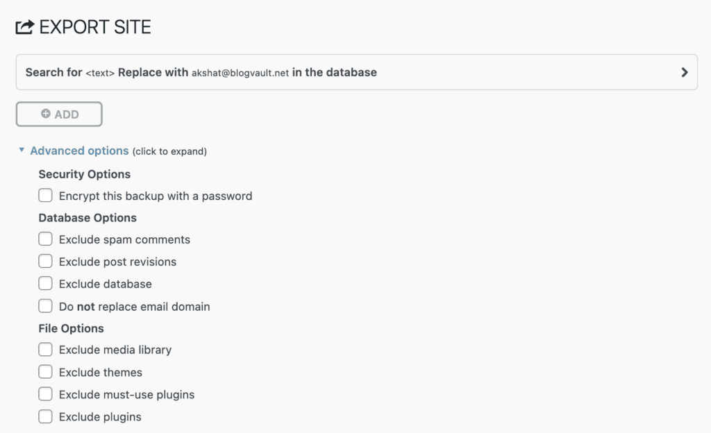 Advanced options for export